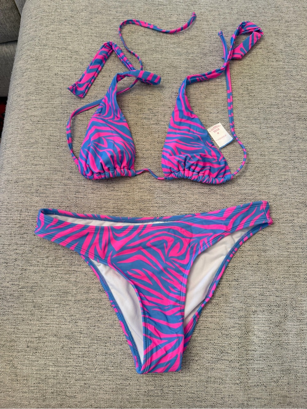 Xhilaration Pink and Blue Zebra-Print Triangle Bikini